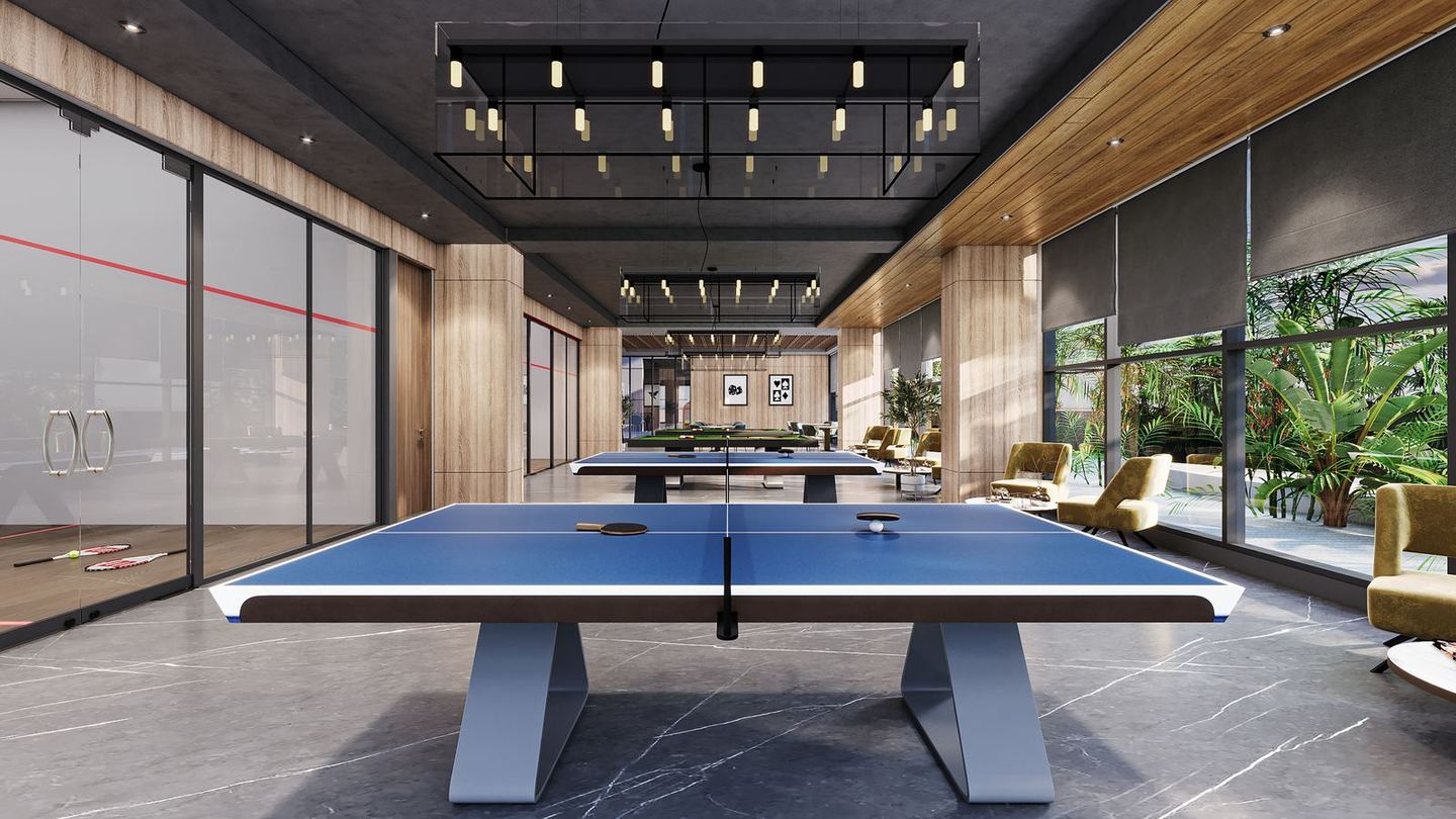 Indoor games room with table tennis