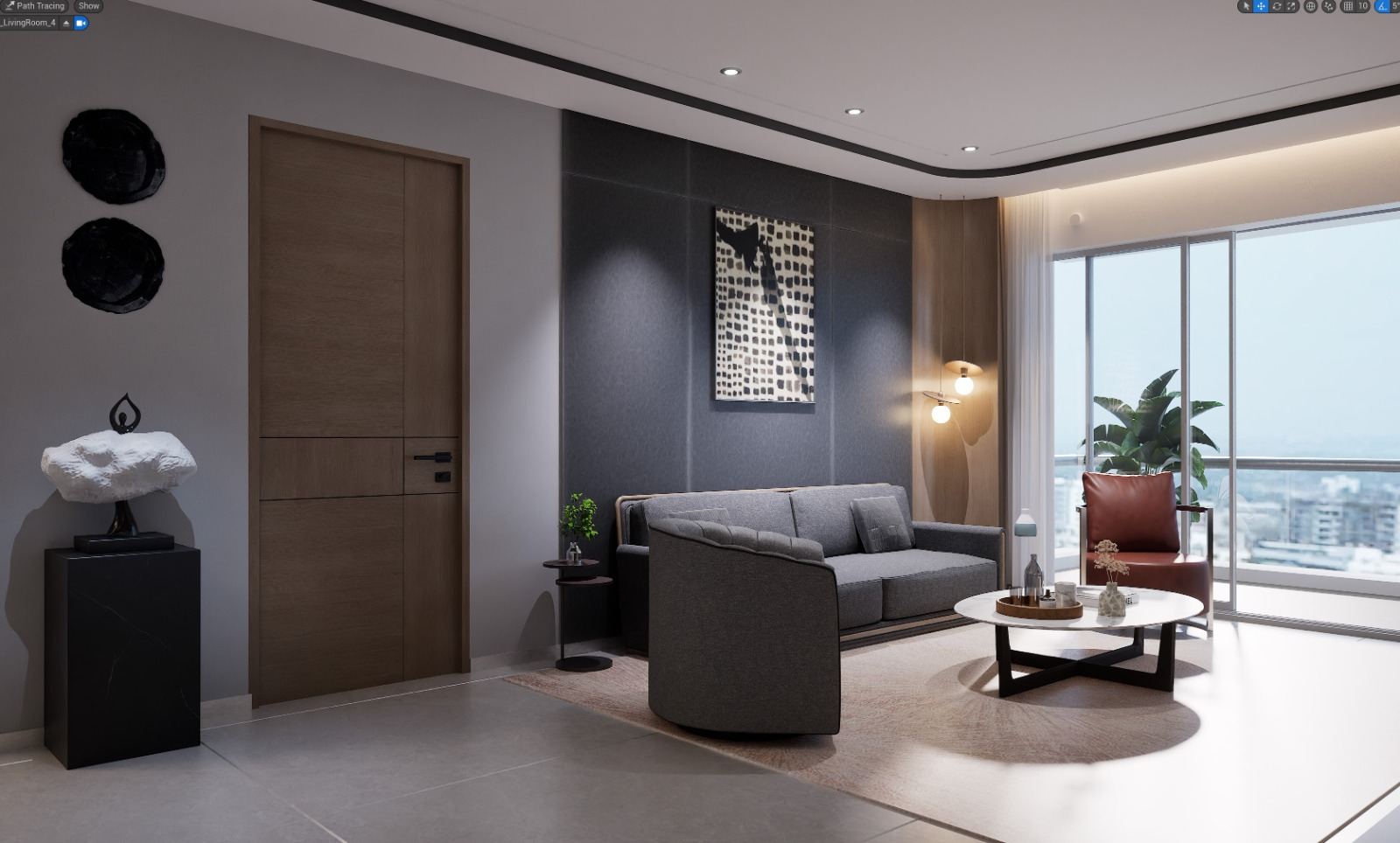 Living area with city views