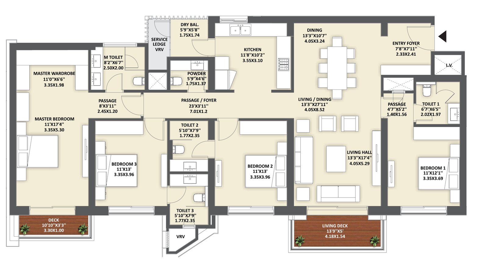 4 BHK typical unit plan (blurred)